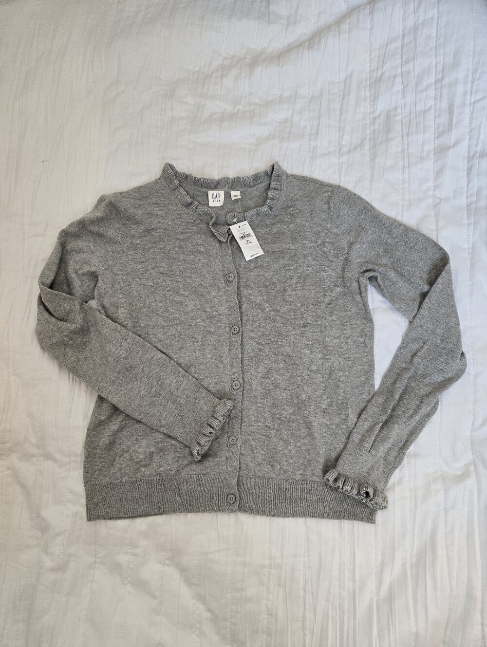 GAP Light Gray Ruffle-Trim Button Cardigan
